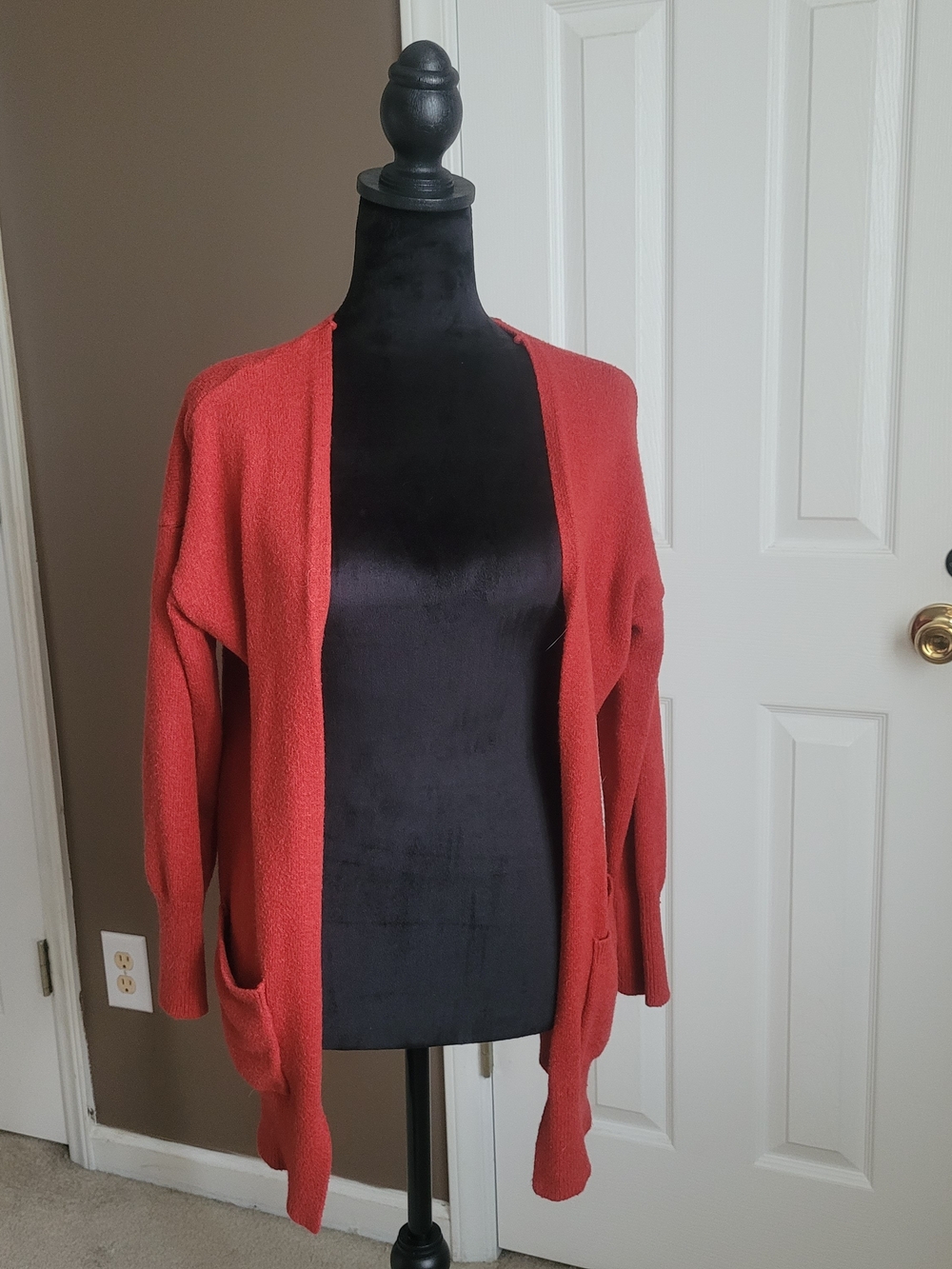 Open-Front Brick Red Women's Cardigan Sweater